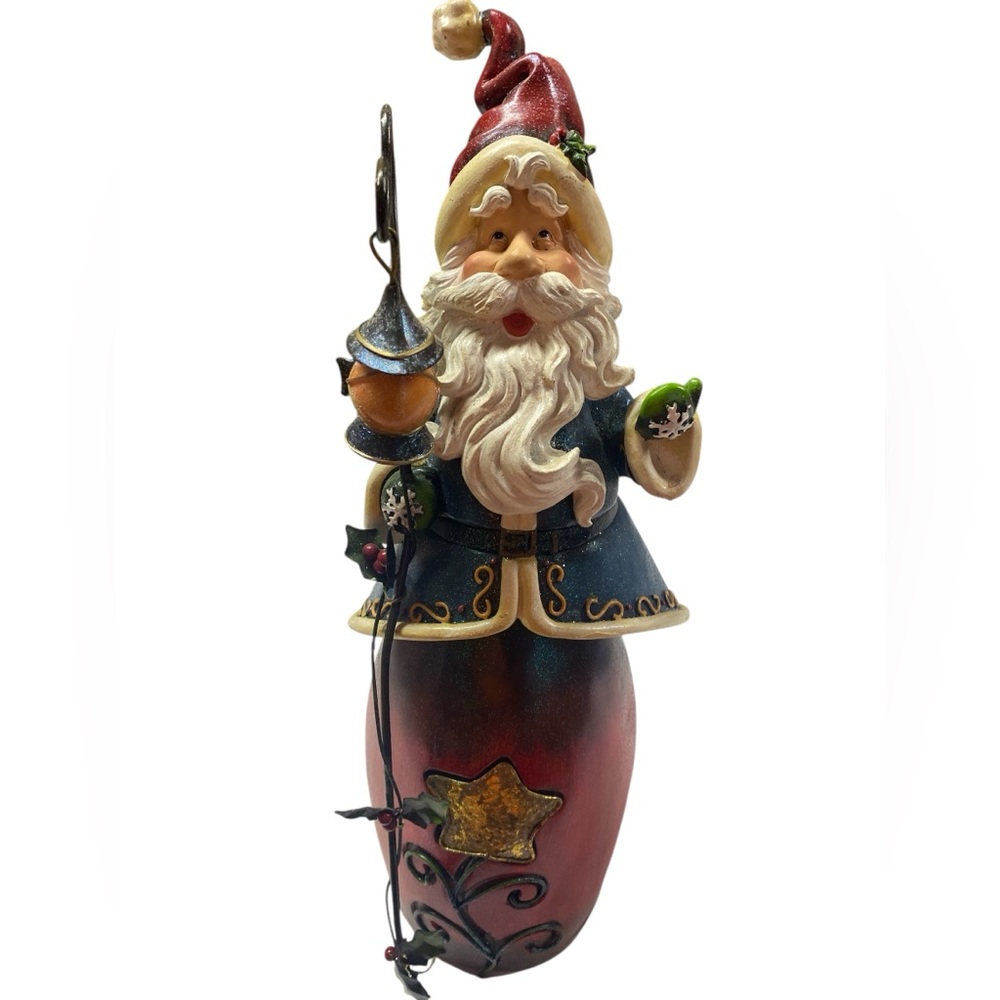 Festive Bobble Santa Figurine with Lantern - Red and Blue
